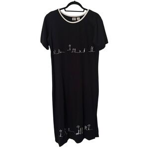 Vintage K Wear Petites Koret Black White Embroidered Maxi Dress Petite Medium